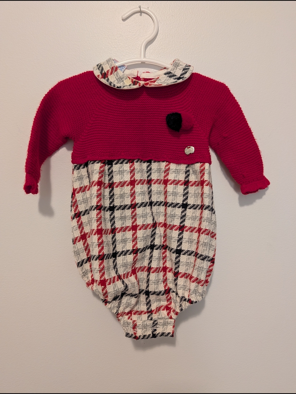 Baby Girls Red Plaid Knit-Top One-Piece Romper